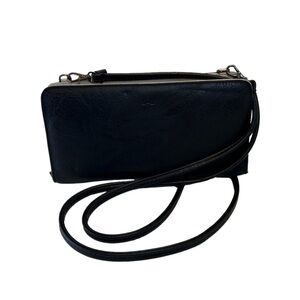 S.Q Zippered Wallet Crossbody Purse Black Vegan Leather